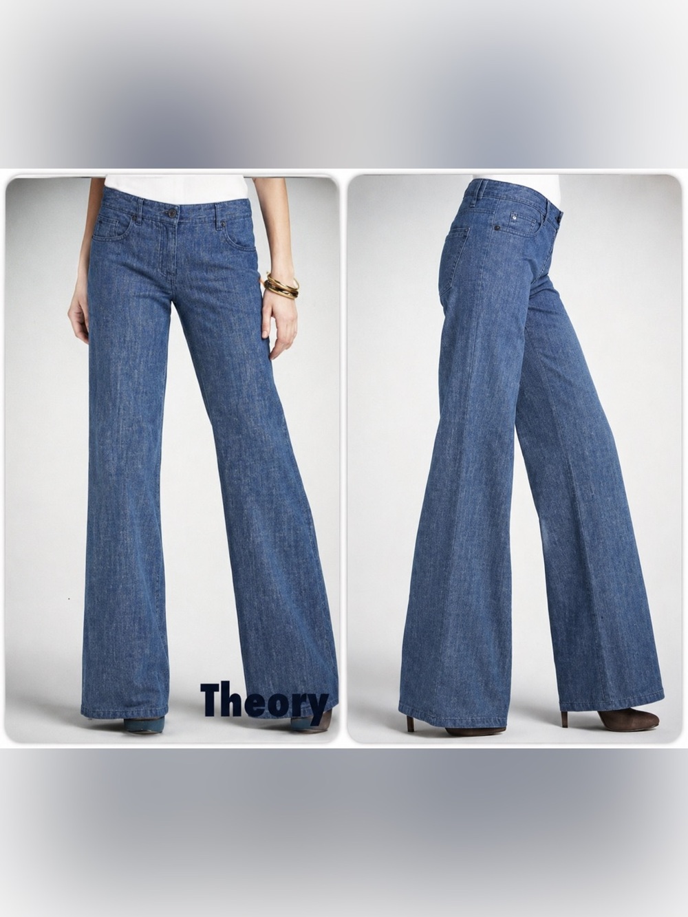 Theory Tiadry Flare Leg Denim Pants Trousers Size 2 Long Tall Blue Y2K Cotton